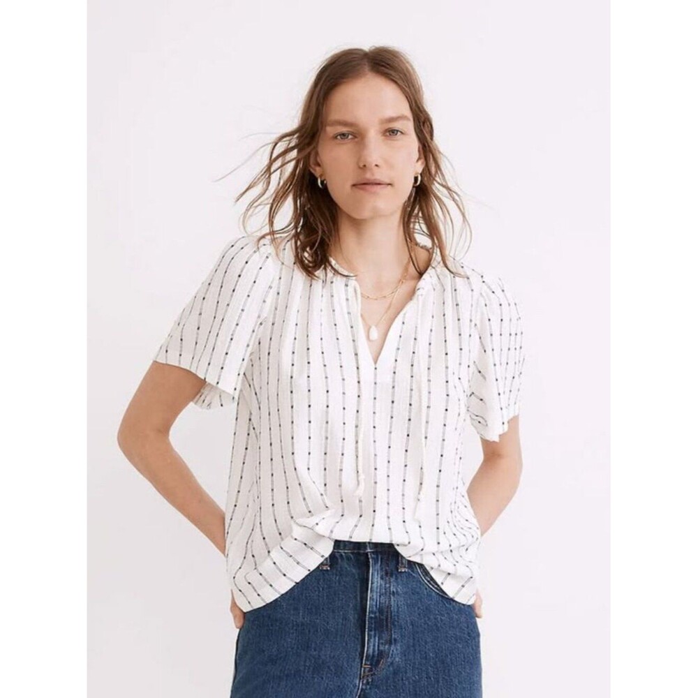 Madewell Tie-Neck Tunic Top Bright Ivory Size XS